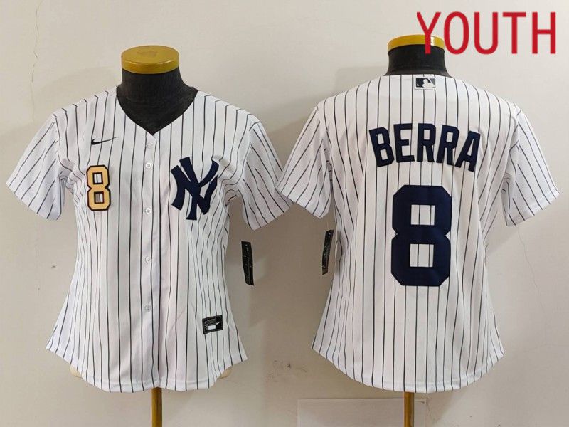 Youth New York Yankees #8 Berra White stripe Game 2024 Nike MLB Jersey style 1->youth mlb jersey->Youth Jersey